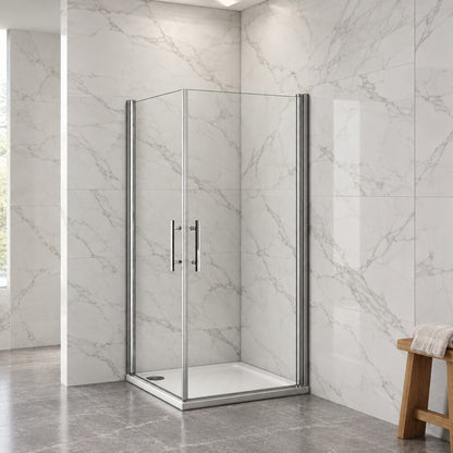 Cabine de douche à 2 portes pivotantes accès d'angle – en situation dans une salle de bain
