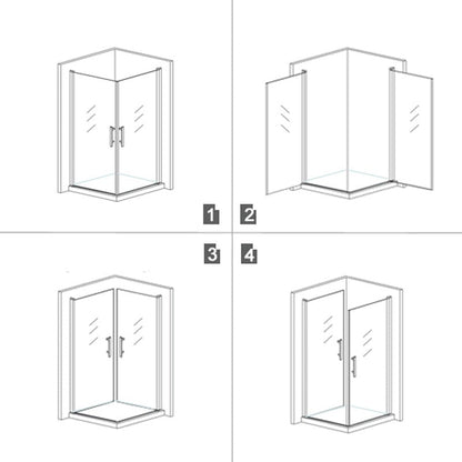 Cabine de douche à 2 portes pivotantes accès d'angle – schéma et dimensions