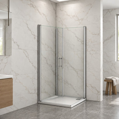 Cabine de douche à 2 portes pivotantes accès d'angle – en situation dans une salle de bain