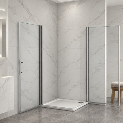 Cabine de douche à 2 portes pivotantes accès d'angle – en situation dans une salle de bain