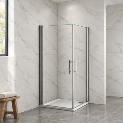Cabine de douche à 2 portes pivotantes accès d'angle – en situation dans une salle de bain