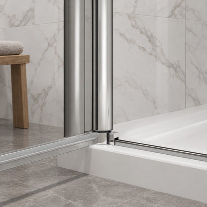Cabine de douche à 2 portes pivotantes accès d'angle – en situation dans une salle de bain