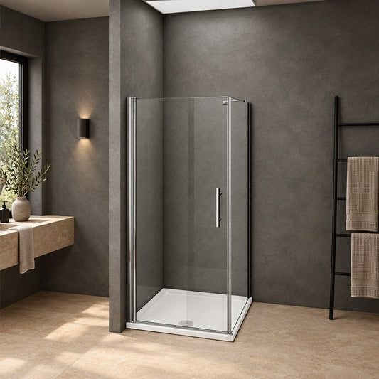 Cabine de douche pivotante accès d'angle – en situation dans une salle de bain