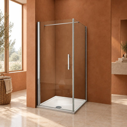 Cabine de douche pivotante accès d'angle – en situation dans une salle de bain