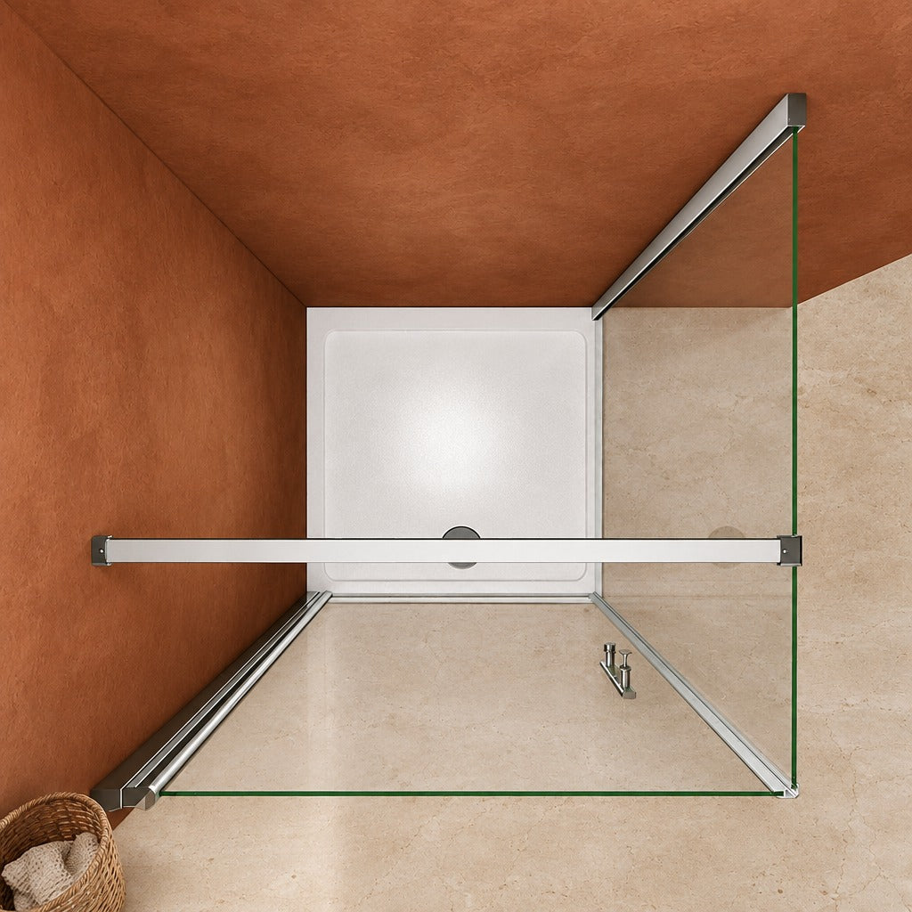 Cabine de douche pivotante accès d'angle – en situation dans une salle de bain