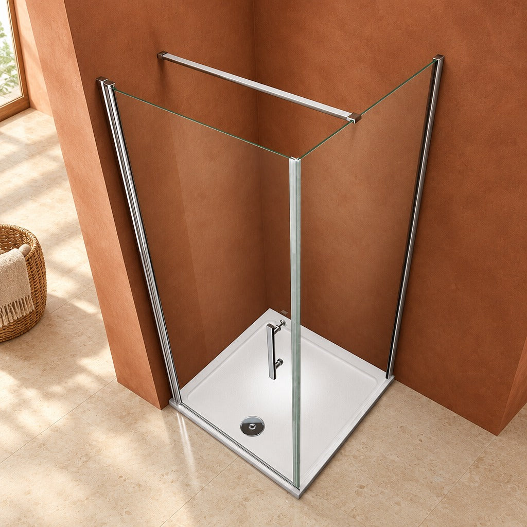 Cabine de douche pivotante accès d'angle – en situation dans une salle de bain