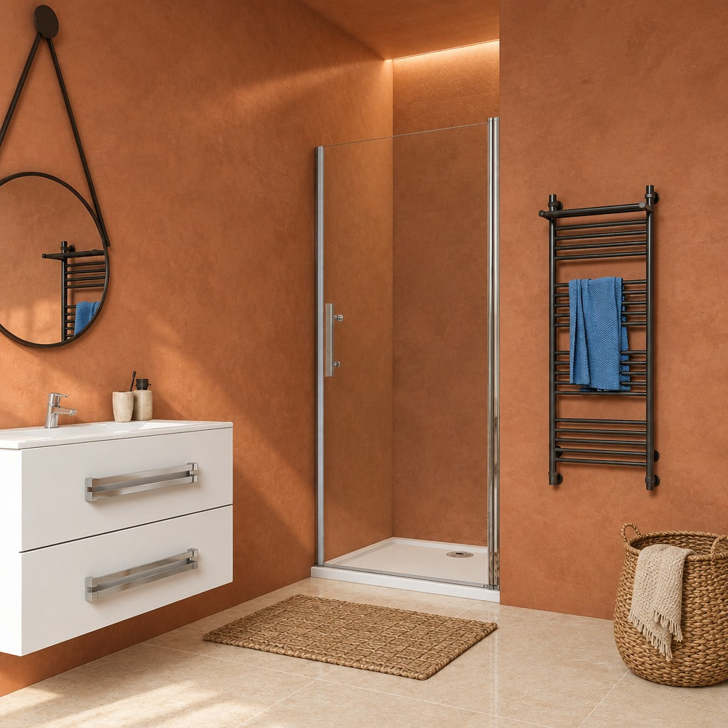 Porte de douche pivotante pour niche – en situation dans une salle de bain