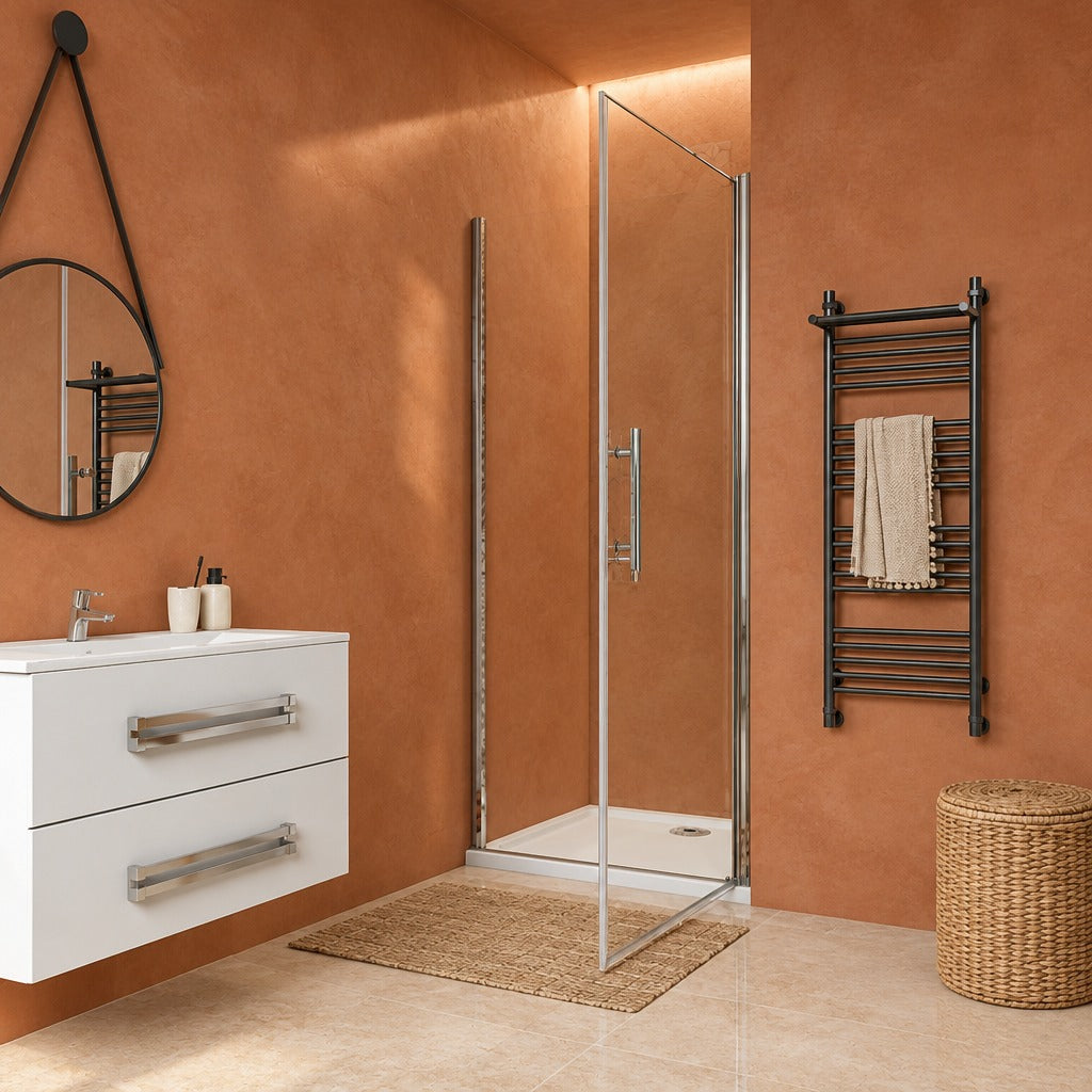 Porte de douche pivotante pour niche – en situation dans une salle de bain