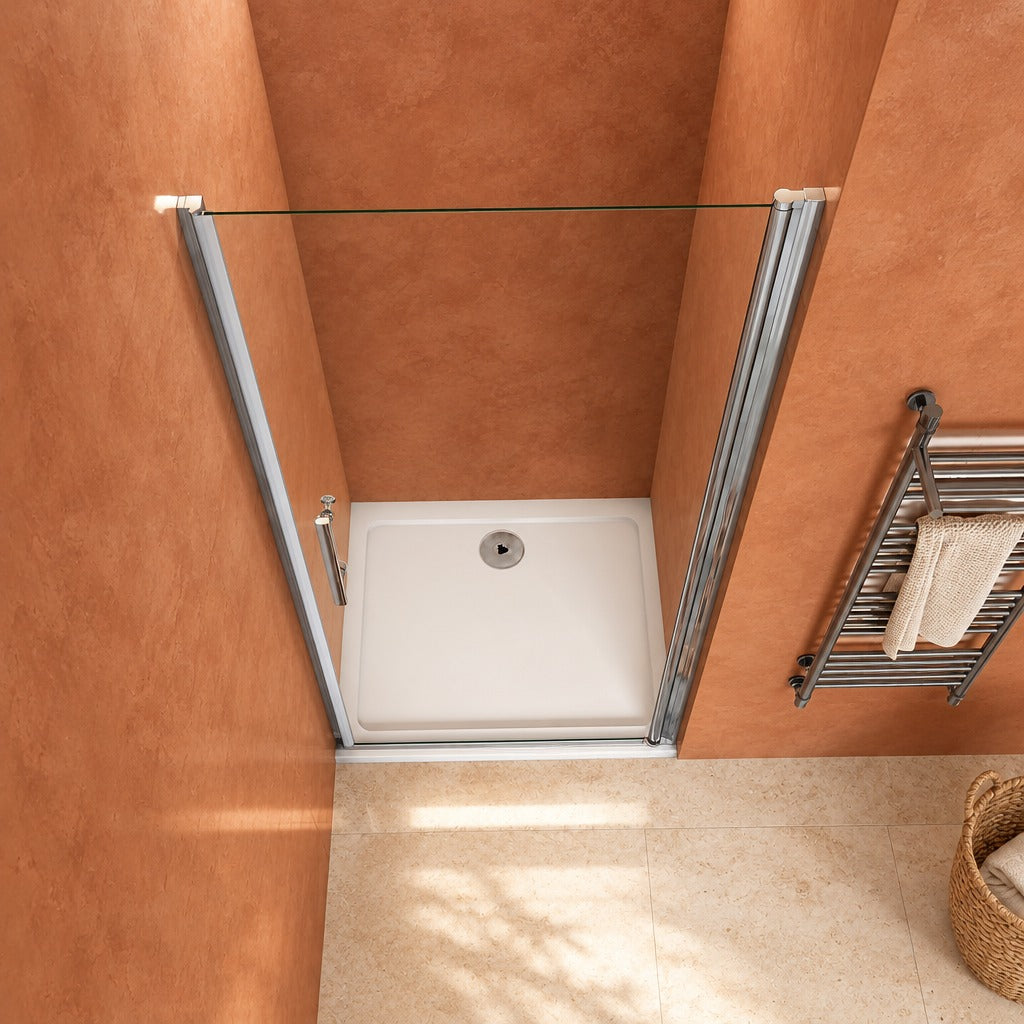 Porte de douche pivotante pour niche – en situation dans une salle de bain