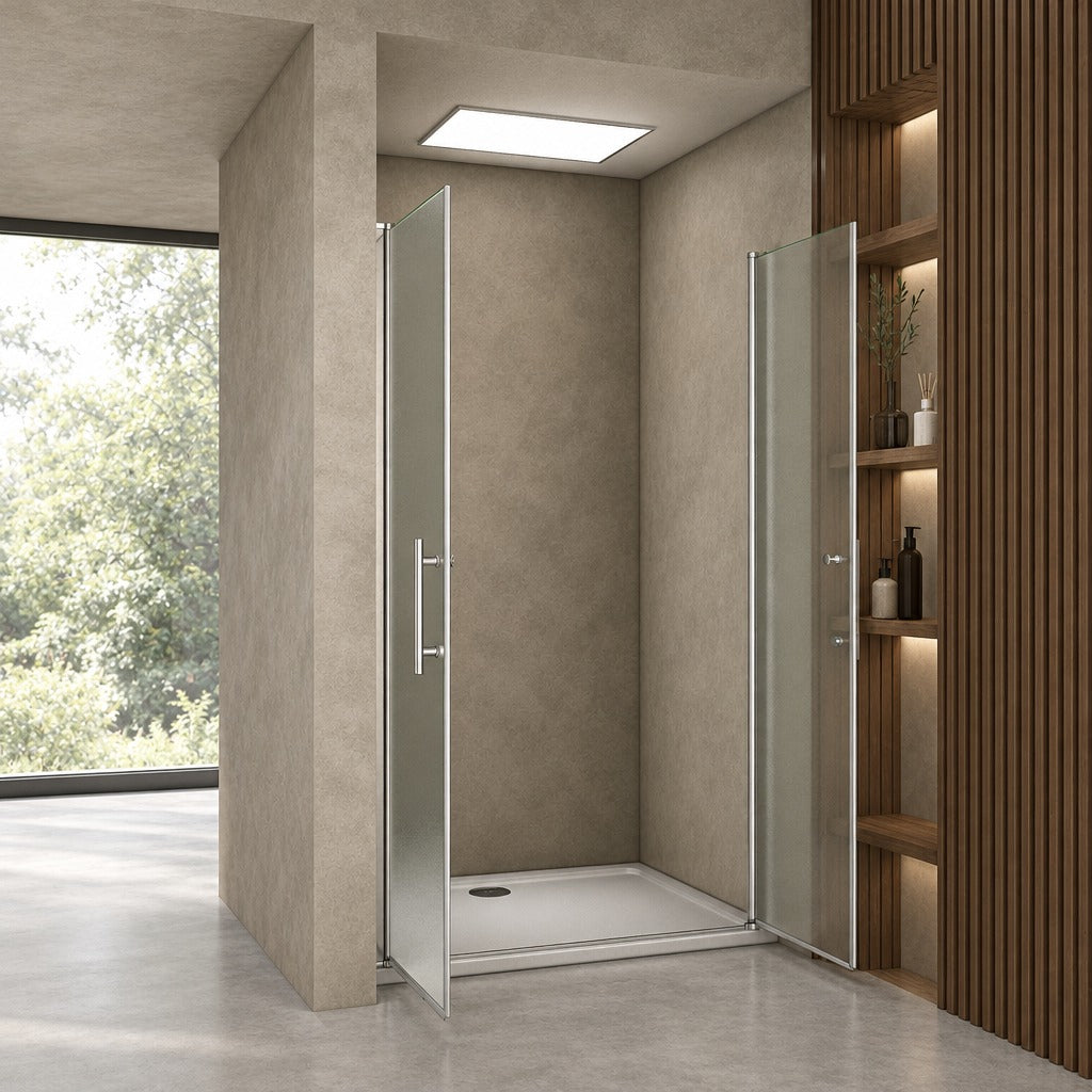 Porte de douche battante pour niche – en situation dans une salle de bain