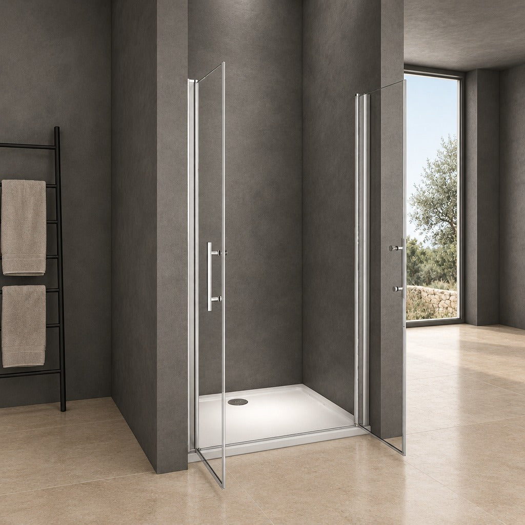 Porte de douche battante pour niche – en situation dans une salle de bain