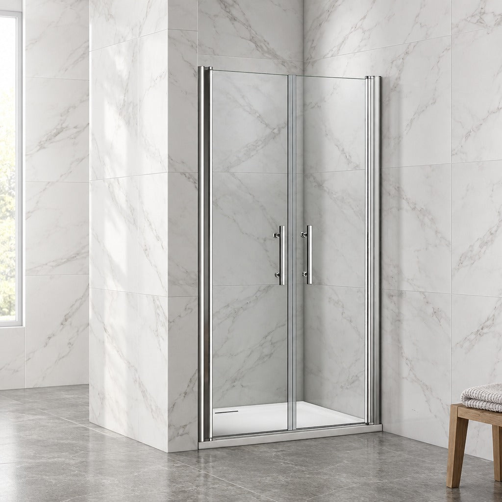 Porte de douche battante pour niche – en situation dans une salle de bain