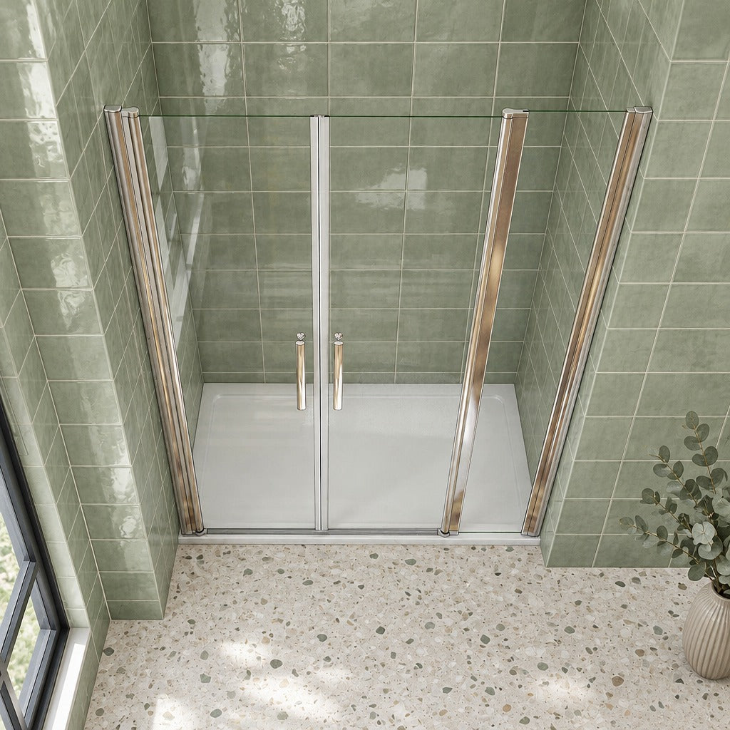 Porte de douche battante avec élément fixe – en situation dans une salle de bain