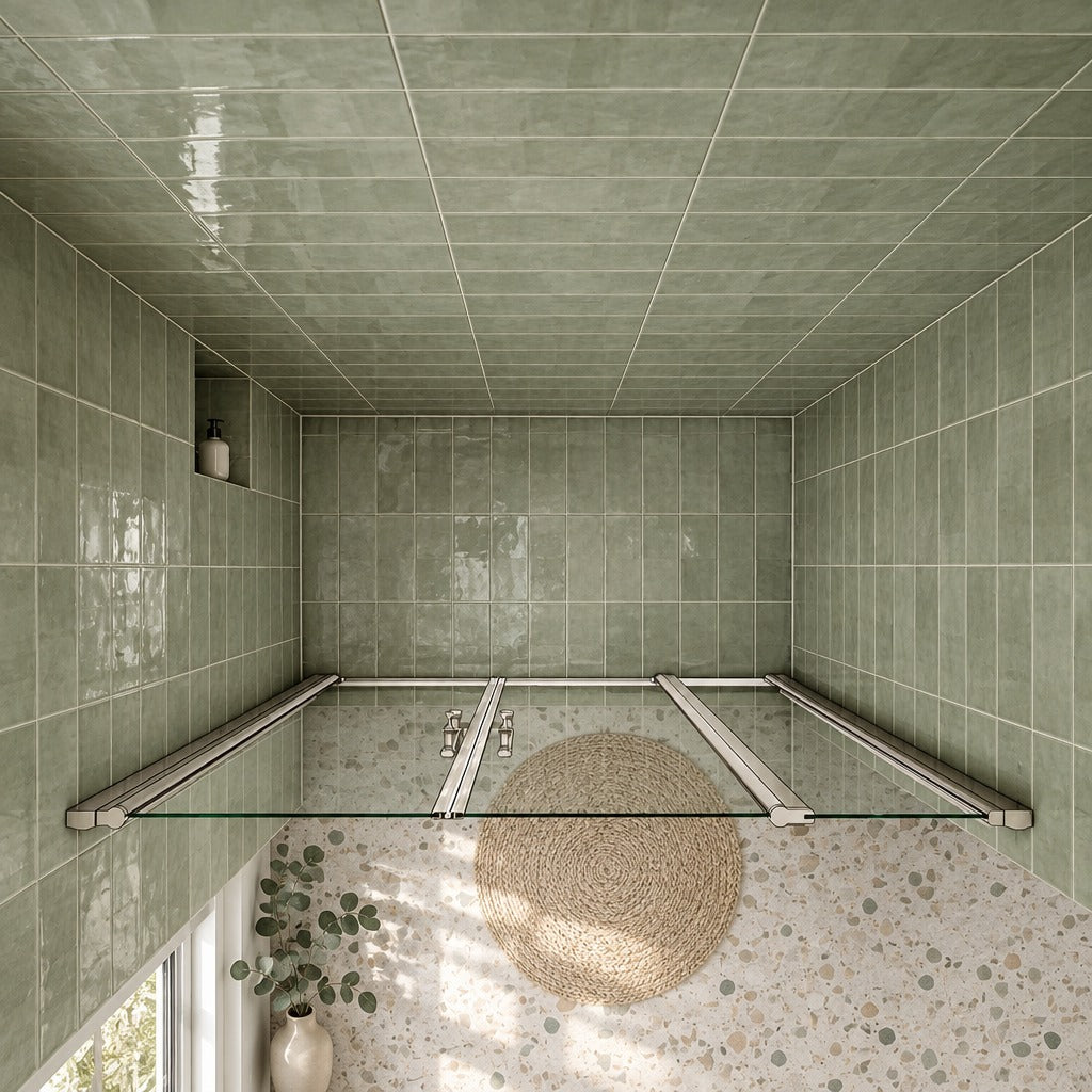 Porte de douche battante avec élément fixe – en situation dans une salle de bain