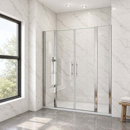 Porte de douche battante avec 2 éléments fixes – en situation dans une salle de bain