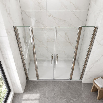Porte de douche battante avec 2 éléments fixes – en situation dans une salle de bain