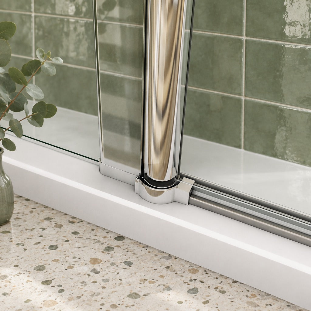 Porte de douche battante avec 2 éléments fixes – en situation dans une salle de bain