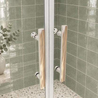 Porte de douche battante avec 2 éléments fixes – en situation dans une salle de bain