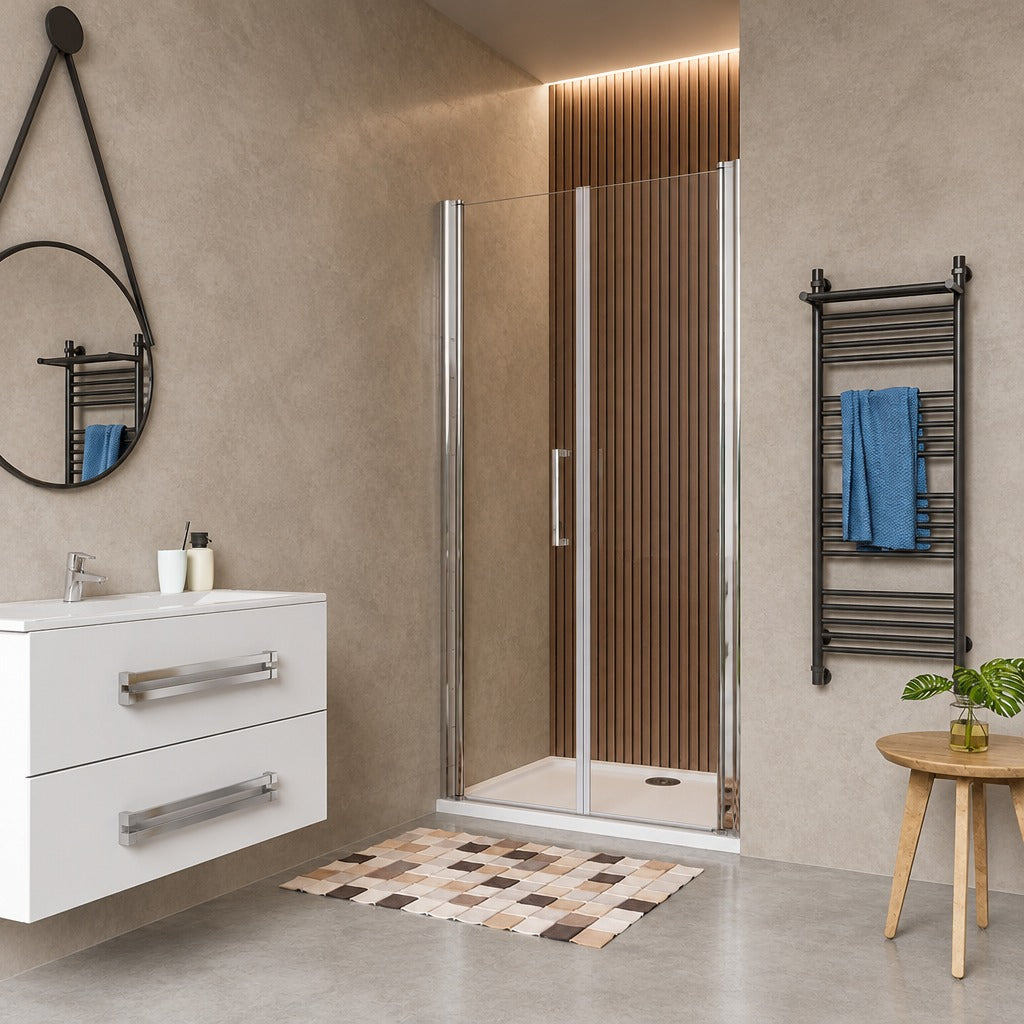 Porte de douche battante pour niche – en situation dans une salle de bain