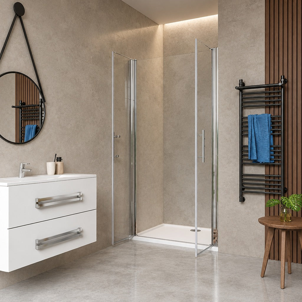 Porte de douche battante pour niche – en situation dans une salle de bain