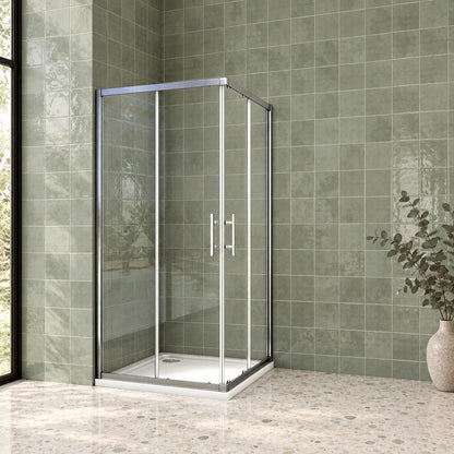 Cabine de douche coulissante accès d'angle – en situation dans une salle de bain