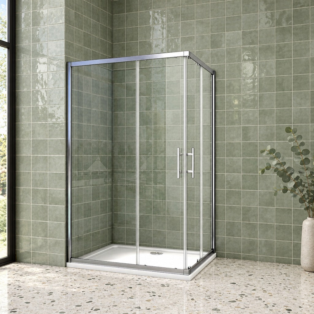 Cabine de douche coulissante accès d'angle – en situation dans une salle de bain