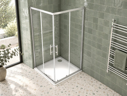 Cabine de douche coulissante accès d'angle – en situation dans une salle de bain