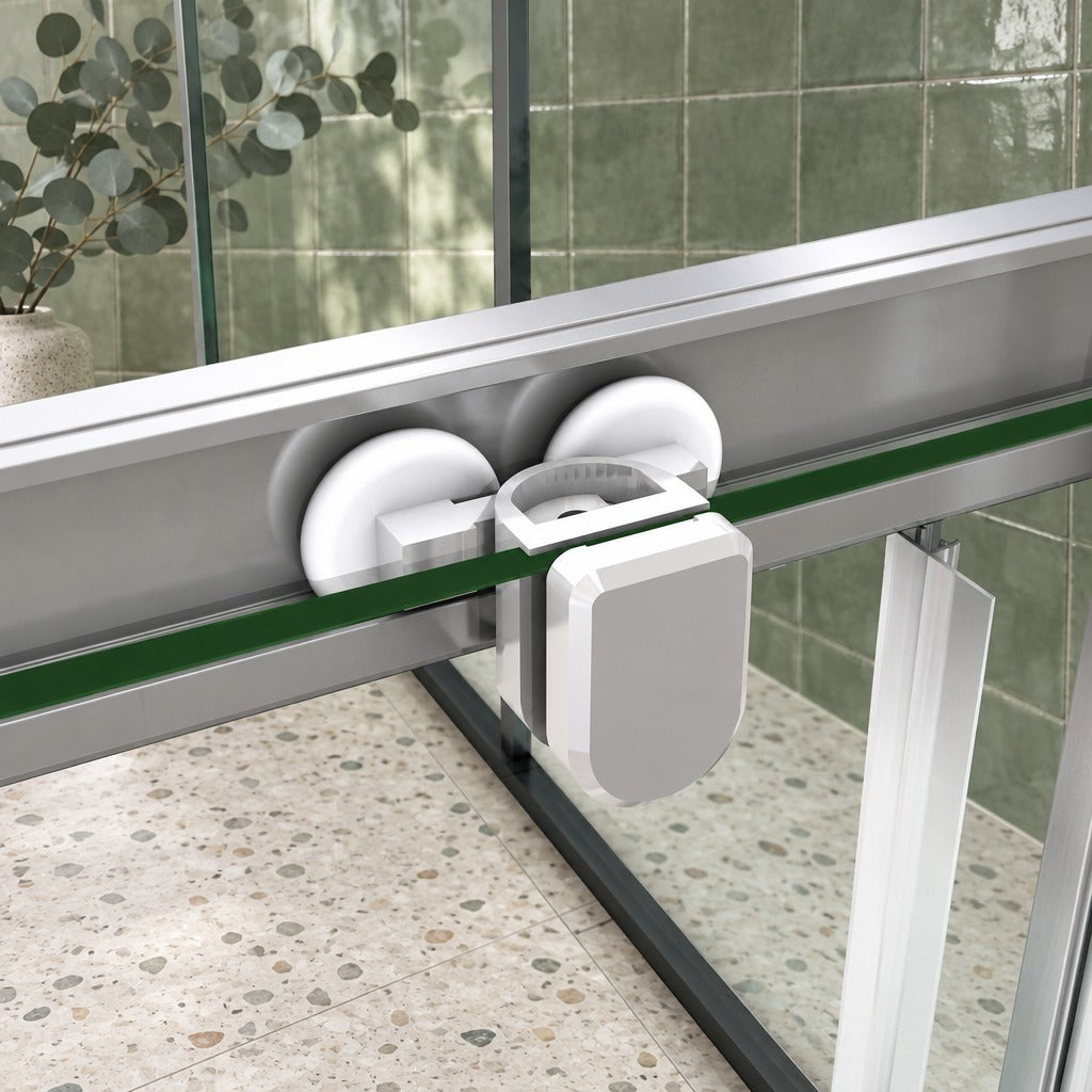 Cabine de douche coulissante accès d'angle – en situation dans une salle de bain