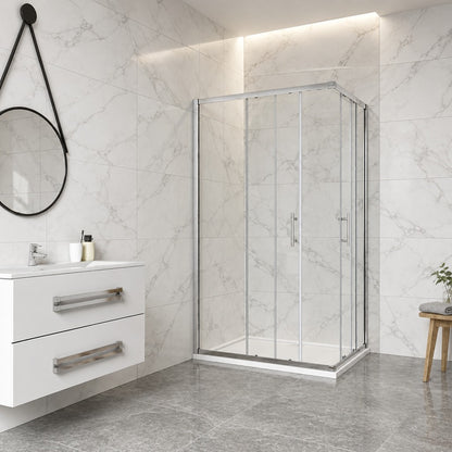 Cabine de douche coulissante accès d'angle – en situation dans une salle de bain