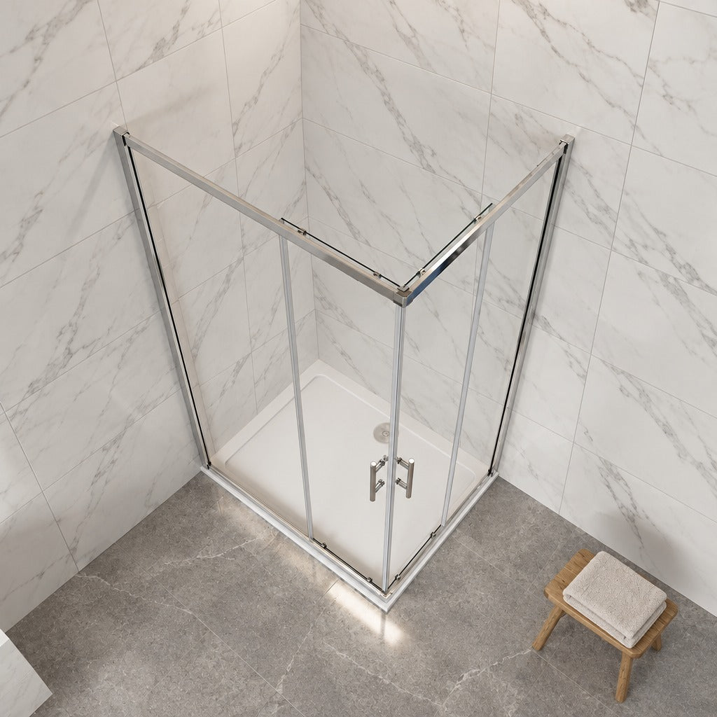 Cabine de douche coulissante accès d'angle – en situation dans une salle de bain