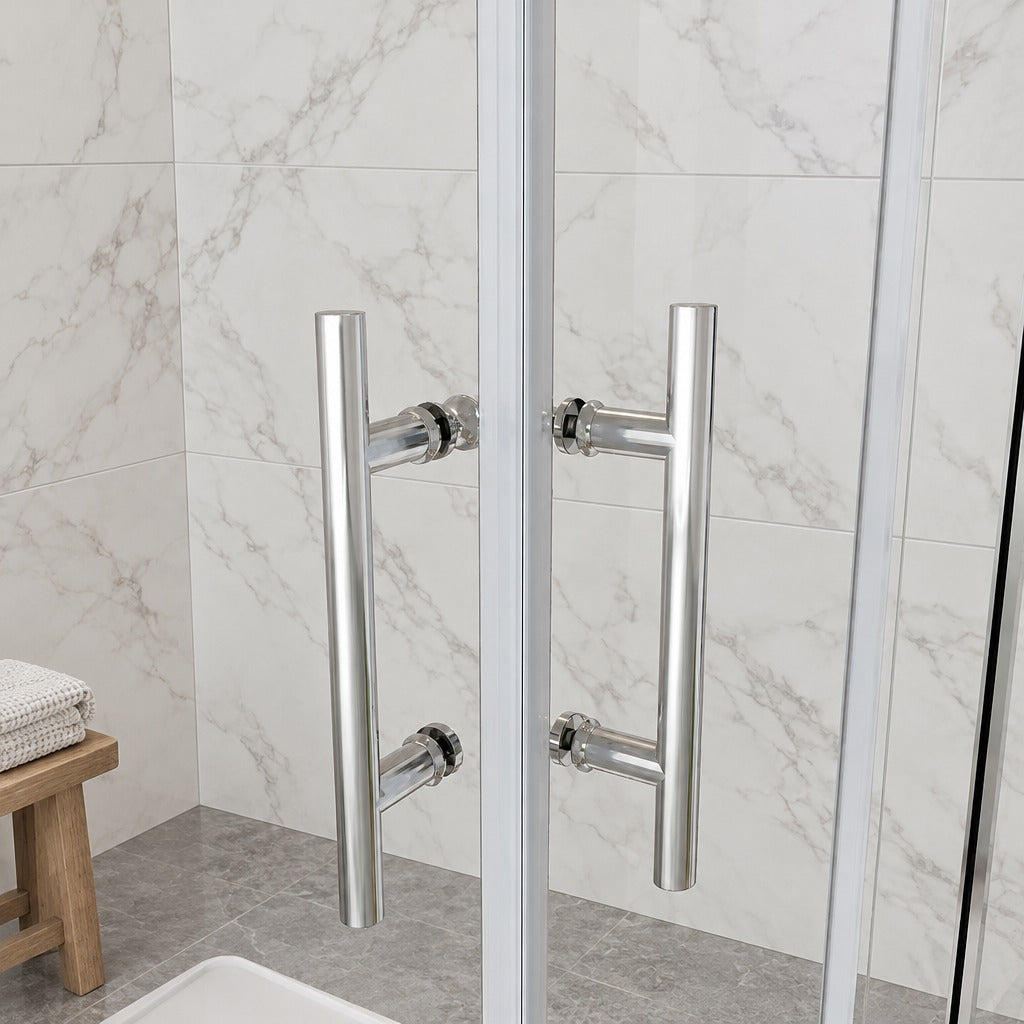 Cabine de douche coulissante accès d'angle – en situation dans une salle de bain