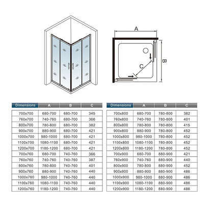 Cabine de douche coulissante accès d'angle – schéma et dimensions
