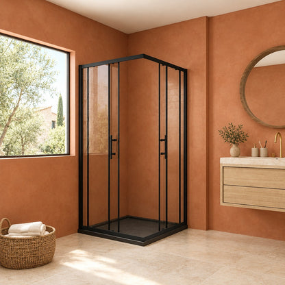 Cabine de douche coulissante accès d'angle – en situation dans une salle de bain