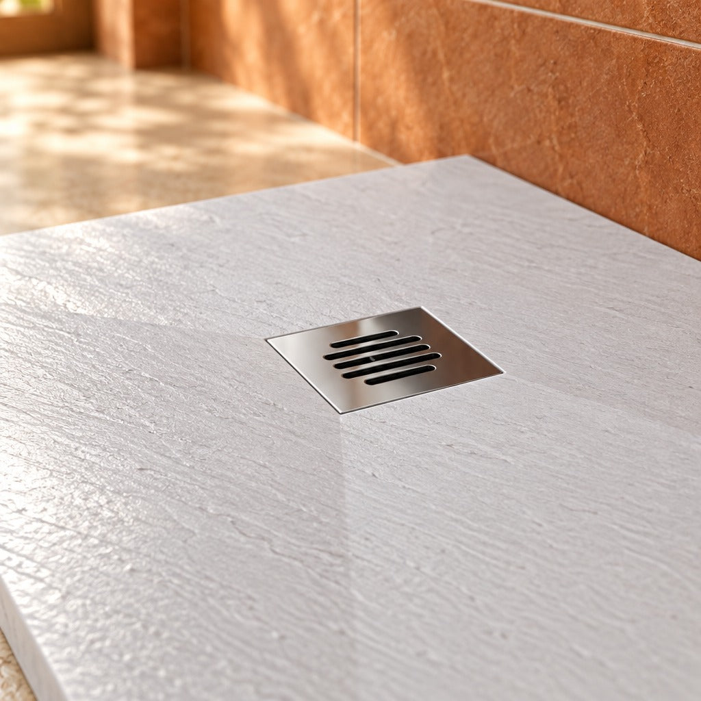 Receveur de douche extra-plat blanc effet pierre antidérapant C3 avec – vue de détail