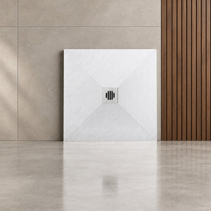 Receveur de douche extra-plat blanc effet pierre antidérapant C3 avec – en situation dans une salle de bain