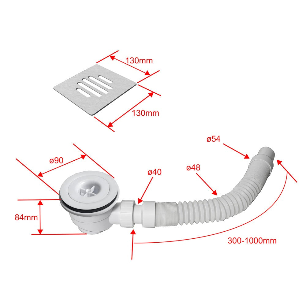 Receveur de douche extra-plat blanc effet pierre antidérapant C3 avec – schéma et dimensions