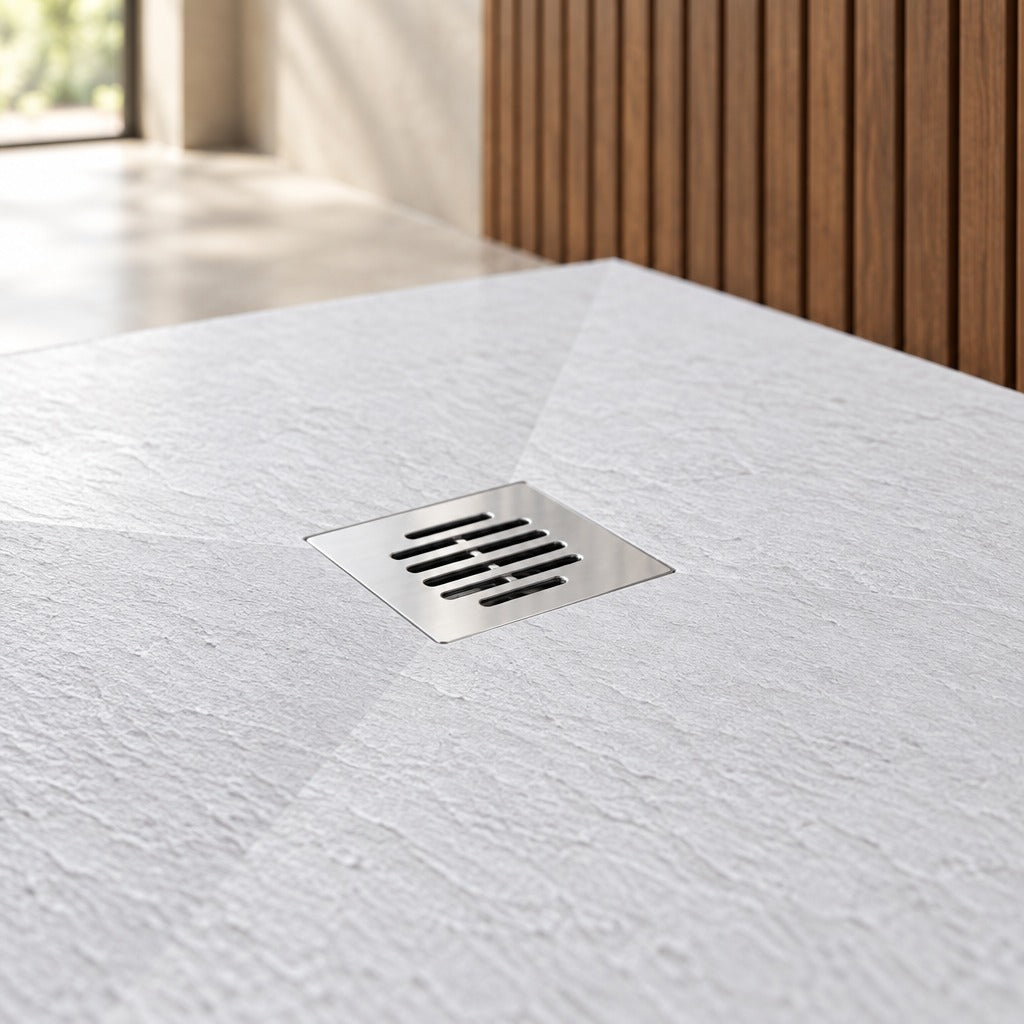 Receveur de douche extra-plat blanc effet pierre antidérapant C3 avec – vue de détail