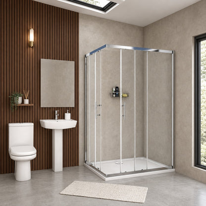 Cabine de douche coulissante accès d'angle – en situation dans une salle de bain