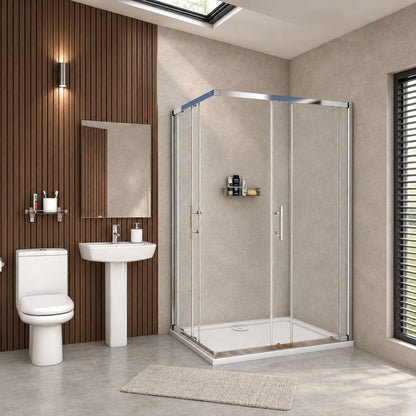 Cabine de douche coulissante accès d'angle – en situation dans une salle de bain