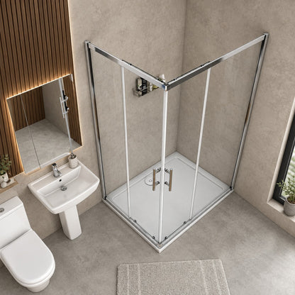 Cabine de douche coulissante accès d'angle – en situation dans une salle de bain