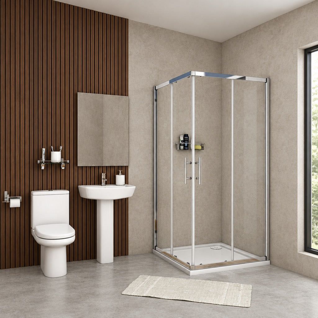 Cabine de douche coulissante accès d'angle – en situation dans une salle de bain