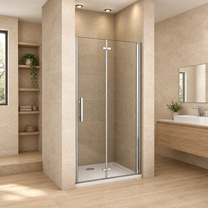 Porte de douche pivotante-pliante pour niche – en situation dans une salle de bain