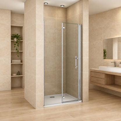 Porte de douche pivotante-pliante pour niche – en situation dans une salle de bain