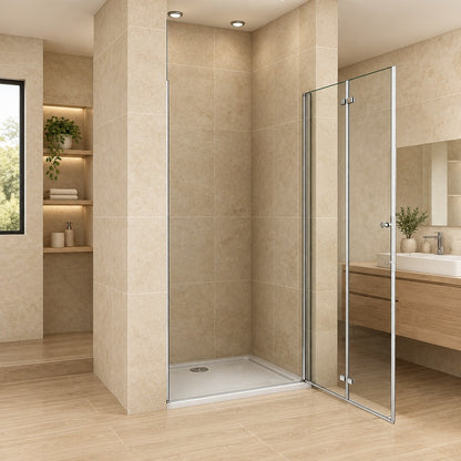 Porte de douche pivotante-pliante pour niche – en situation dans une salle de bain
