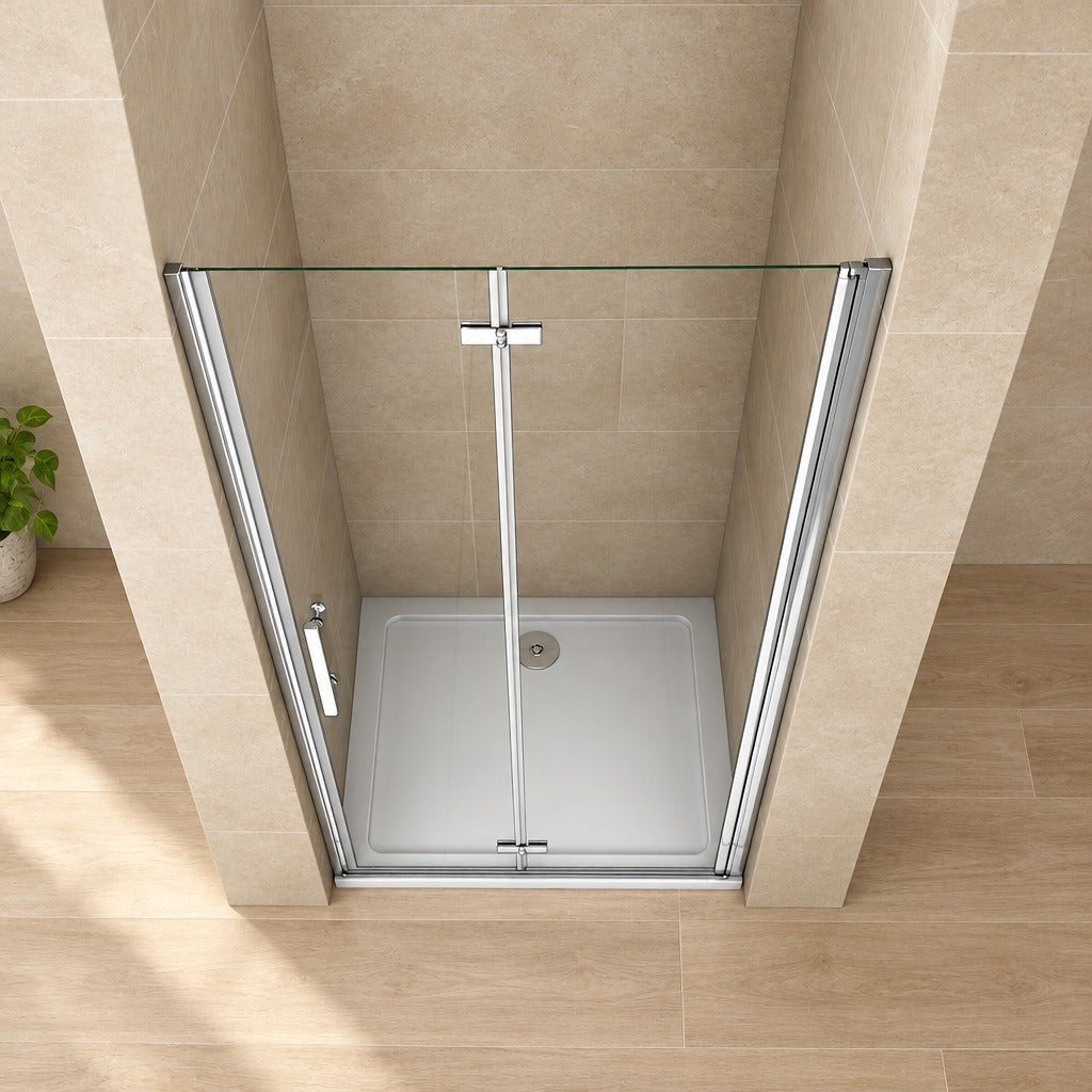 Porte de douche pivotante-pliante pour niche – en situation dans une salle de bain