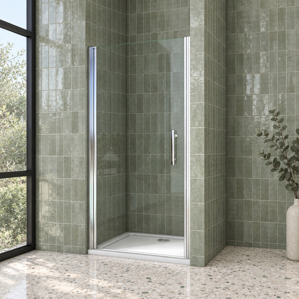Porte de douche pivotante pour niche – en situation dans une salle de bain