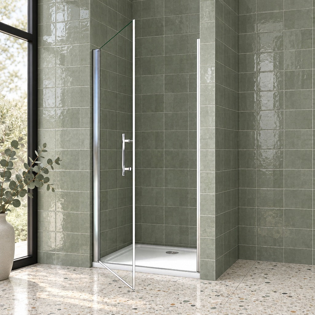 Porte de douche pivotante pour niche – en situation dans une salle de bain