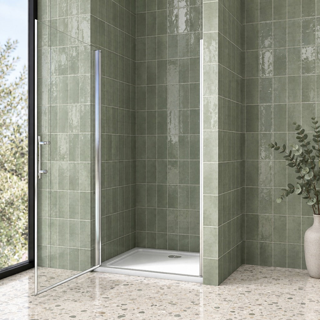 Porte de douche pivotante pour niche – en situation dans une salle de bain
