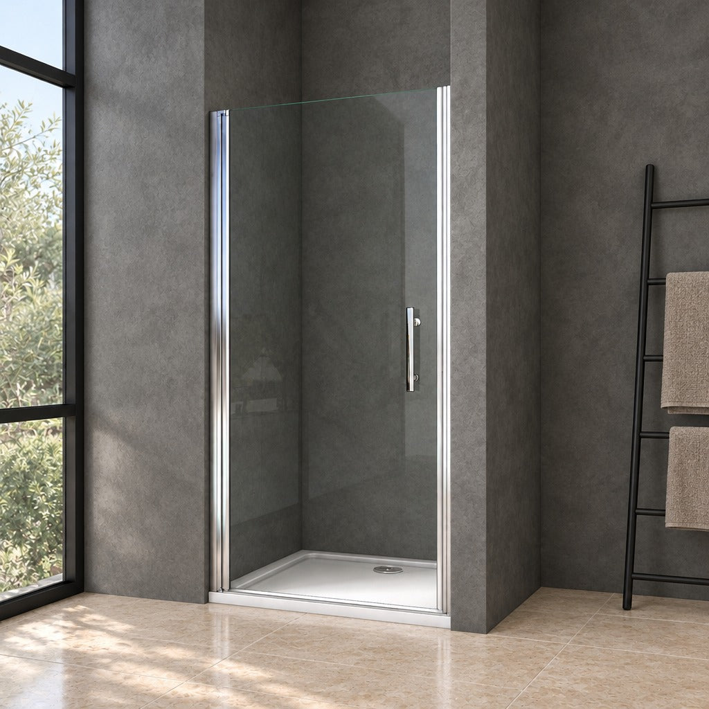 Porte de douche pivotante pour niche – en situation dans une salle de bain