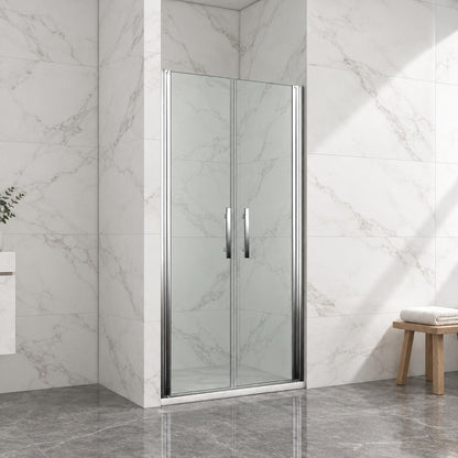 Porte de douche pivotante pour niche – en situation dans une salle de bain